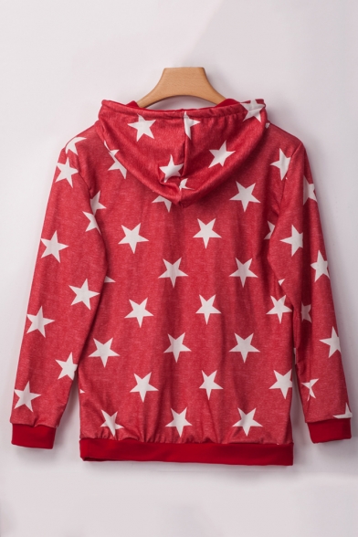 Womens Fashion Allover Star Pattern Long Sleeve Drawstring Pullover Hoodie with Pocket