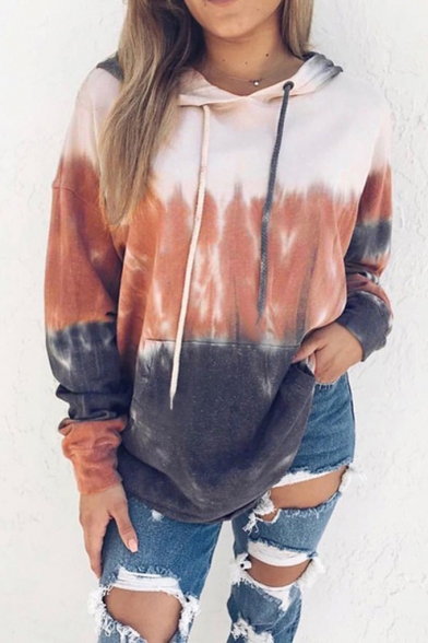 Womens Unique Colorblocked Panel Long Sleeve Thick Drawstring Hoodie with Pocket