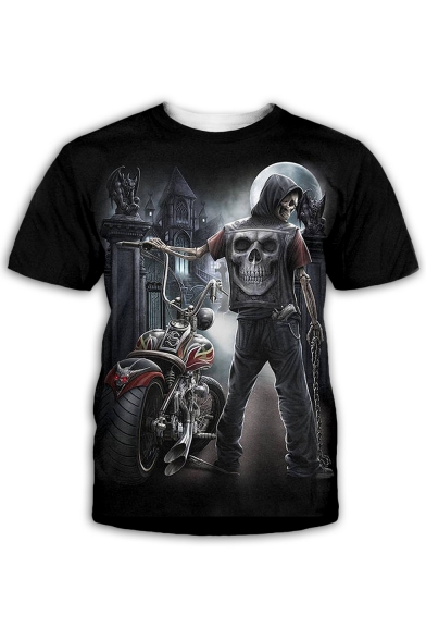 Cool Skull Pattern 3D Print Short Sleeve Black T-Shirt for Men