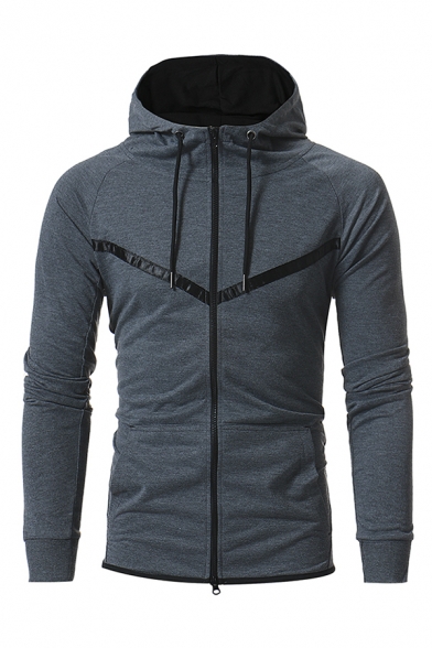 Fashion Striped Pattern Long Sleeve Zip Up Pullover Hoodie with Pocket