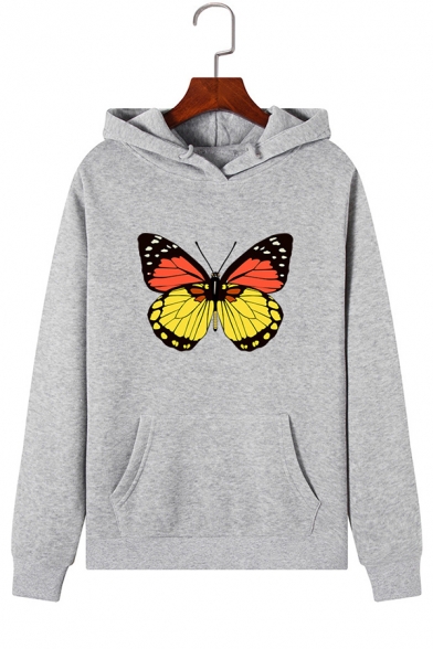 Fashionable Butterfly Print Long Sleeve Loose Pullover Hoodie for Women