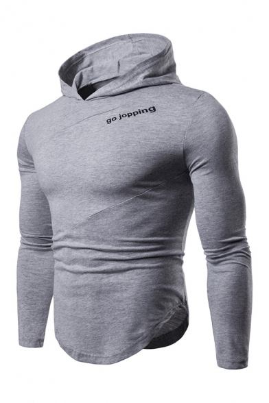 Simple Letter GO JOPPING Printed Curved Hem Plain Pullover Hoodie