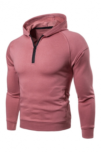 Fashion Plain Half Zip Long Sleeve Hooded Hoody for Men