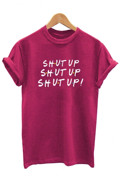 Simple Letter SHUT UP Printed Short Sleeve Regular Fit Casual T-Shirt