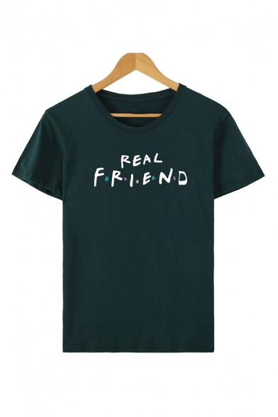 Summer Fashion REAL FRIEND Letter Printed Short Sleeve Casual T-Shirt