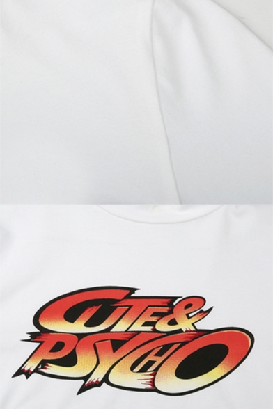Creative WTE & PSYCHO Printed Long Sleeve Mock Neck Slimming Crop T-Shirt