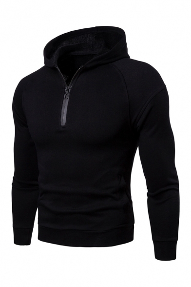 Fashion Plain Half Zip Long Sleeve Hooded Hoody for Men