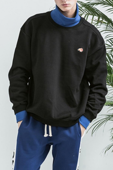Mens Popular Colorblock Patched High Neck Fake Two-Piece Long Sleeve Casual Pullover Hoodie