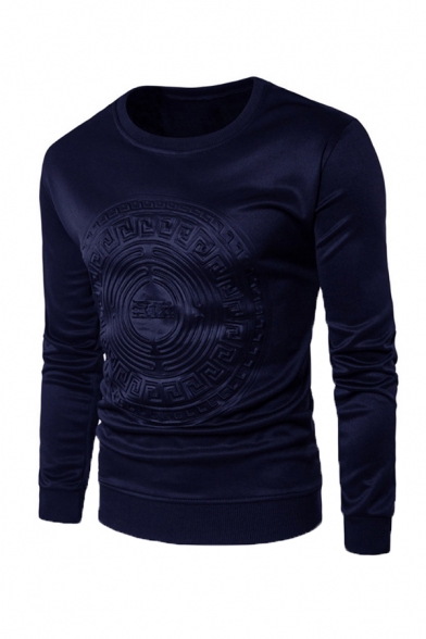 Exclusive Embossed Logo Printed Long Sleeve Plain Pullover Sweatshirt