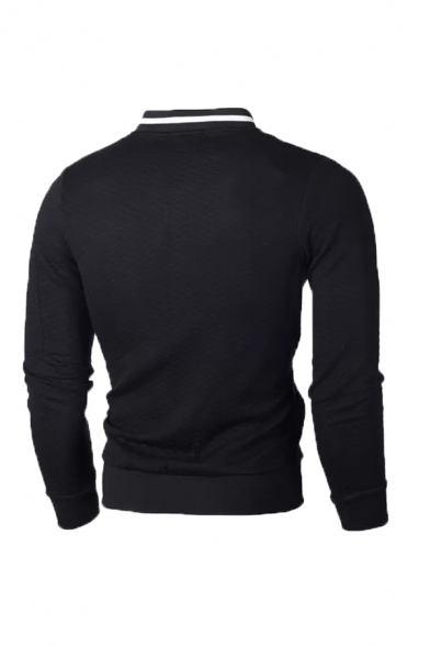 Men Fashion Stand Collar Plaid Embossing Zipper Slim Fit Sweatshirt