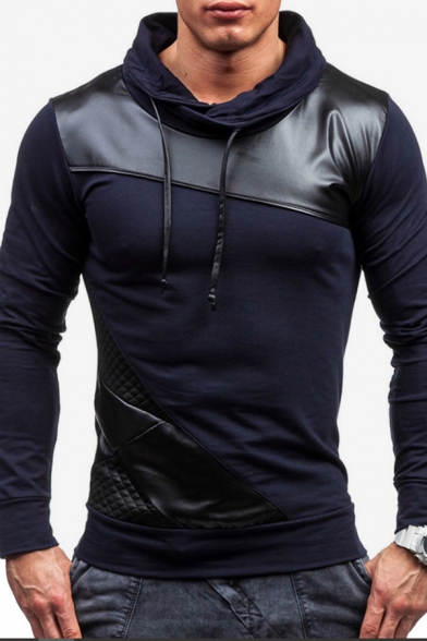 Men's Hot Fashion Colorblock Print Leather Patch Long Sleeve Hoodie