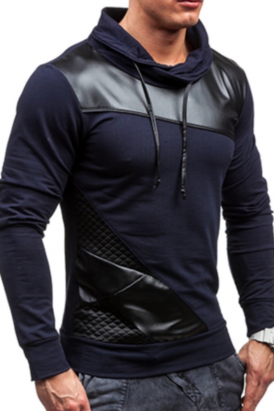 Men's Hot Fashion Colorblock Print Leather Patch Long Sleeve Hoodie