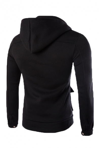 Casual Plain Epaulet Design Buttoned Flap Pocket Single-Breasted Zipper Hoodie Coat