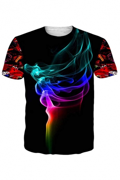 Colorful Smoke 3D Print Short Sleeve Men's Casual T-Shirt