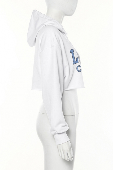 New Fashion LONDON Letter Printed Long Sleeve White Cropped Hoodie