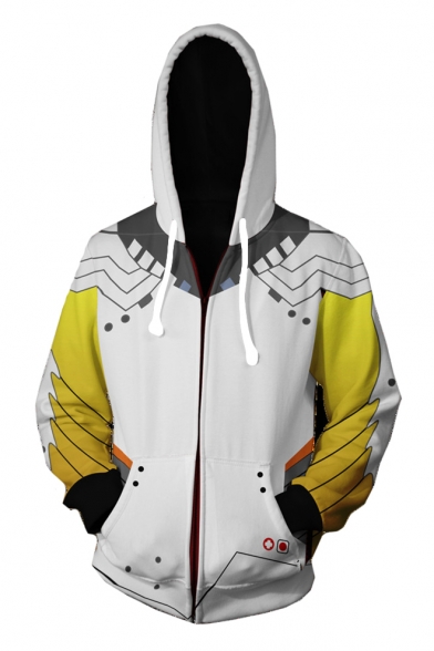 Overwatch Cool 3D Printed Comic Cosplay Costume Full-Zip White Casual Hoodie