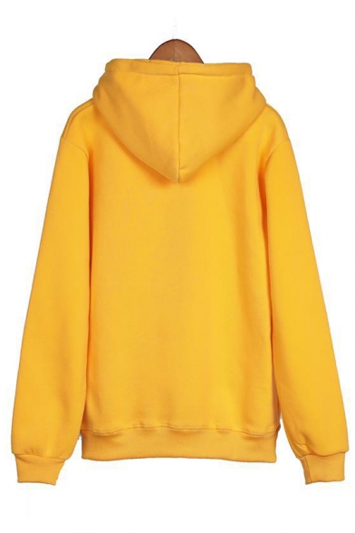 Winter Simple HAPPY Bee Pattern Long Sleeve Plain Thick Hoodie with Pocket