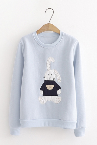 Autumn Fashion Cartoon Animal Rabbit Printed Long Sleeve Pullover Sweatshirt