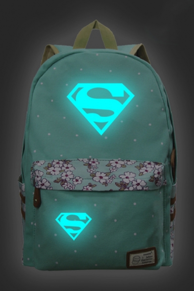 Light Green Fashion Comic Logo Floral Pattern Students School Bag Backpack 30*14.5*42cm