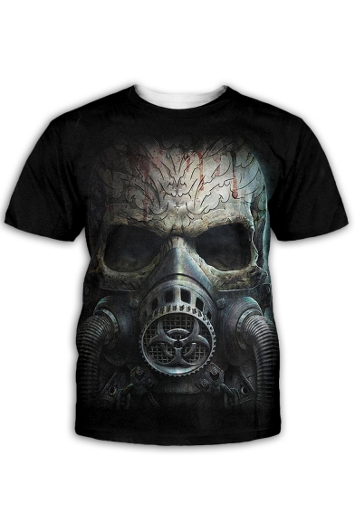 Cool Skull Pattern 3D Print Short Sleeve Black T-Shirt for Men