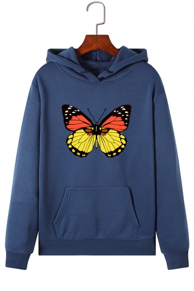 Fashionable Butterfly Print Long Sleeve Loose Pullover Hoodie for Women