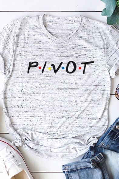 Funny Letter PIVOT Printed Short Sleeve Summer T-Shirt Top