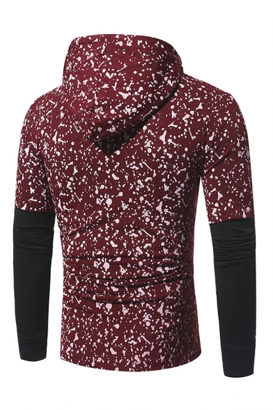 Stylish Spot Pattern Fake Two Piece Panel Long Sleeve Pullover Hoodie for Men