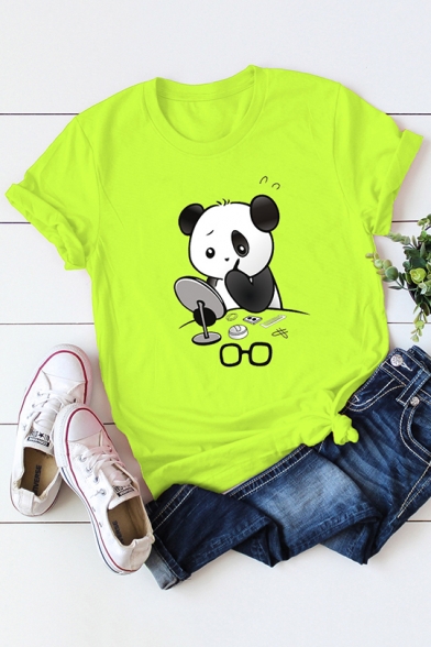 Lovely Cartoon Panda Pattern Round Neck Short Sleeve Casual T-Shirt