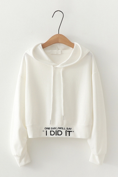 Popular I DID IT Letter Printed Long Sleeve Plain Cropped Hoodie