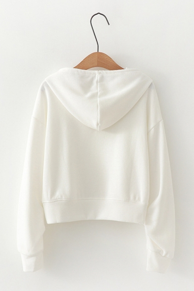 Popular I DID IT Letter Printed Long Sleeve Plain Cropped Hoodie