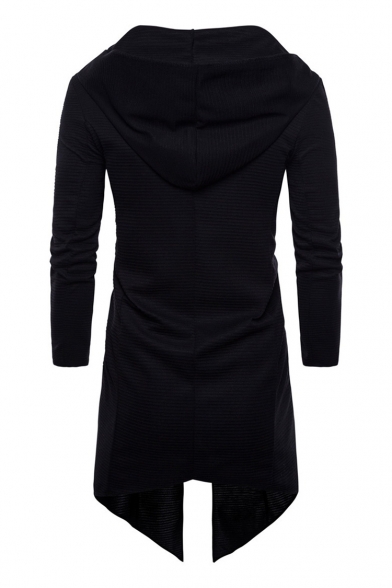Mens Cool Black Solid Color Long Sleeve Cloak Cardigan Hoodie