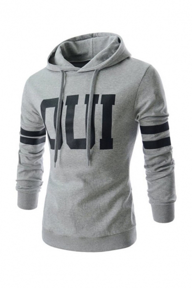 OUI Letter Printed Double Stripes Long Sleeve Fitted Drawstring Hoodie