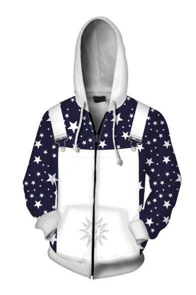 Rocketman Cosplay Halloween White Braces Suit 3D Print Zip Up Hoodie