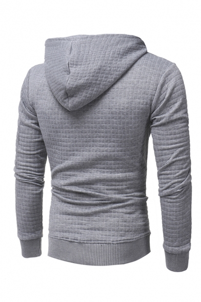 Simple Autumn Plaid Embossed Zipper Embellished Long Sleeve Casual Hooded Sweatshirt Top