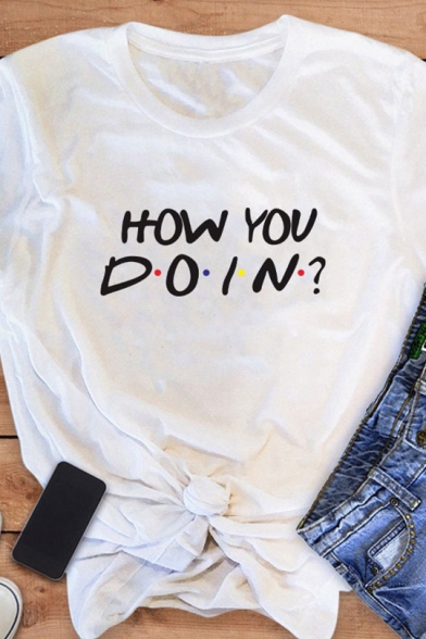 Summer Cute Letter HOW YOU DOIN Print Short Sleeve T-Shirt for Girls