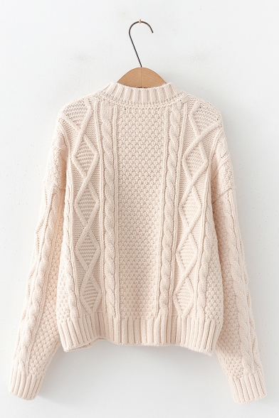 Winter Warm Cable-Knit Button Front Drop Shoulder Cardigan Sweater