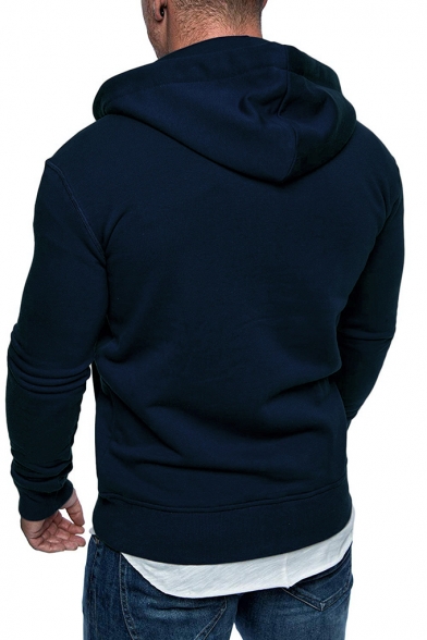 Fashion Plain Drawstring Hood Long Sleeve Zipper Fitted Hoodie with Pocket