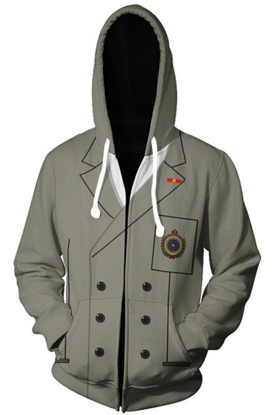 Persona Cosplay Costume 3D Blazer Printed Long Sleeve Zip Up Grey Hoodie