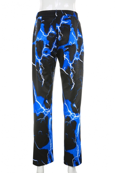 lightning print straight leg jeans