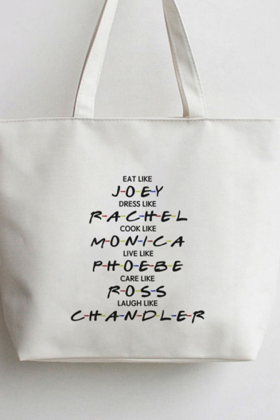 38*31*8cm Letter HOW YOU DOIN Printed Simple White Canvas Bag Handbag