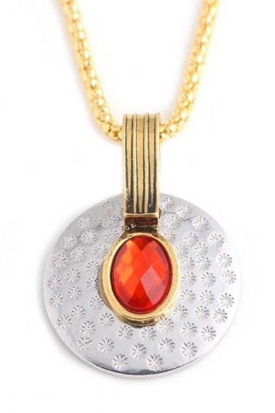 Creative Round Pendant Golden Chain Scarlet Necklace for Women