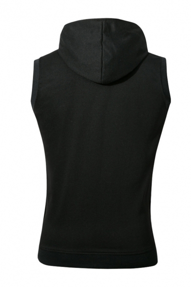 Plain Sleeveless Oblique Zip-Up Sport Fitness Hoodie Vest