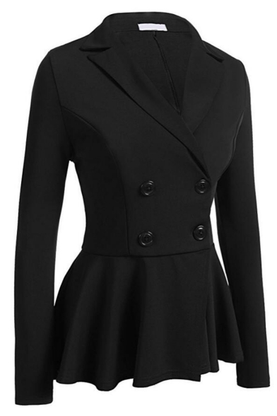 Solid Color Double-Breasted Notched Collar Ruffle Peplum Blazer Coat