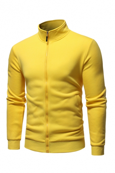 Solid Color Stand Collar Long Sleeves Zipper Thicken Fleece Sherpa Lined Sweatshirt Coat