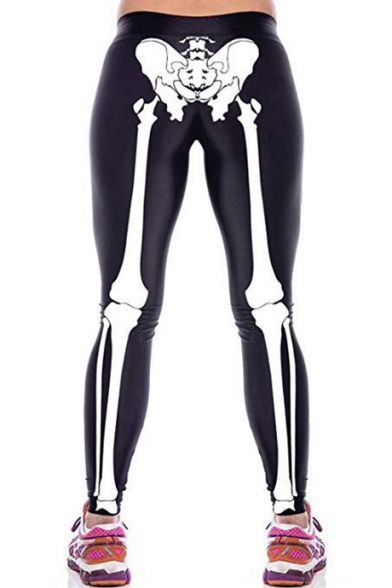 Fashion Skeleton Print High Waist Slim Fit Yoga Sweatpants Leggings