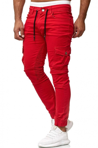 Men's Casual Sportswear Joint Lashing Belts Contrast Trim Fitted Woven Track Pants
