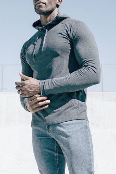 Men's Hot Fashion Simple Plain Long Sleeve Casual Running Pullover Hoodie
