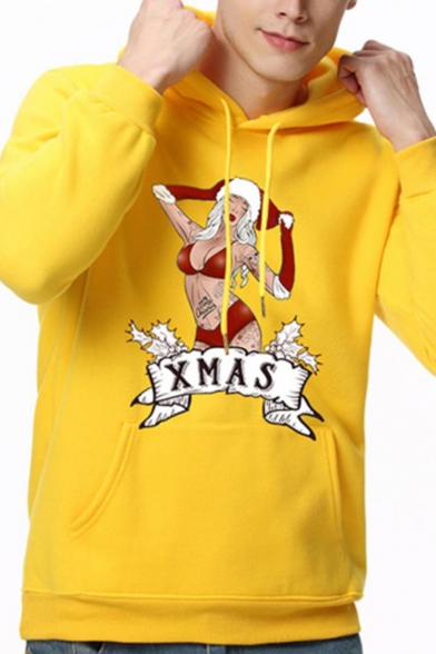 Christmas Theme Funny Figure Letter Printed Long Sleeve Unisex Casual Hoodie