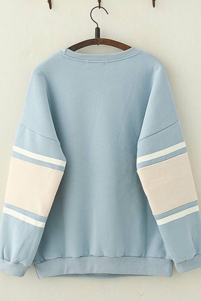 Fall Popular Stripe Drop Sleeve Cartoon Pattern Print Oversized Pullover Sweatshirt