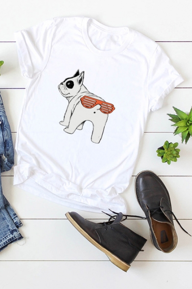 Funny Dog Printed Short Sleeve Round Neck Casual T-Shirt